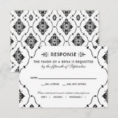  zwart-wit deco-huwelijk RSVP kaartje (Voorkant / Achterkant)