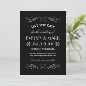  zwart-wit deco-huwelijk save the date (Staand voorkant)