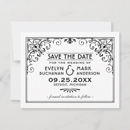  zwart-wit deco-huwelijk save the date (Voorkant)