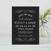 zwart-wit deco-huwelijk save the date (Staand voorkant)