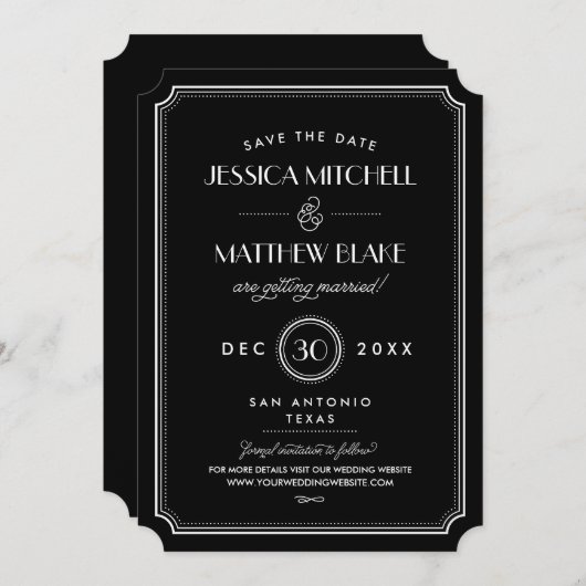 Zwart-wit deco-monogram voor kunst Opslaan Datum Save The Date (Voorkant / Achterkant)