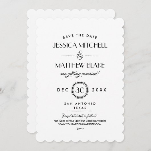 Zwart-wit deco-monogram voor kunst Opslaan Datum Save The Date (Voorkant / Achterkant)