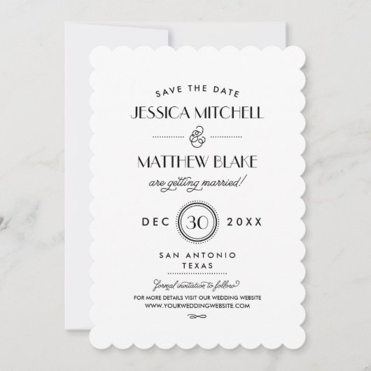 Zwart-wit deco-monogram voor kunst Opslaan Datum Save The Date (Voorkant)