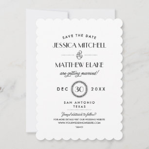 Zwart-wit deco-monogram voor kunst Opslaan Datum Save The Date