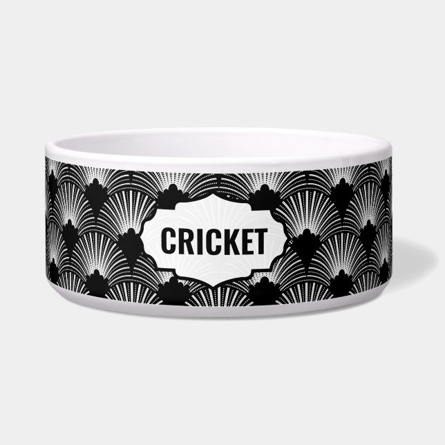 Zwart-wit Deco Patroonmonogram Voerbakje (Voorkant)