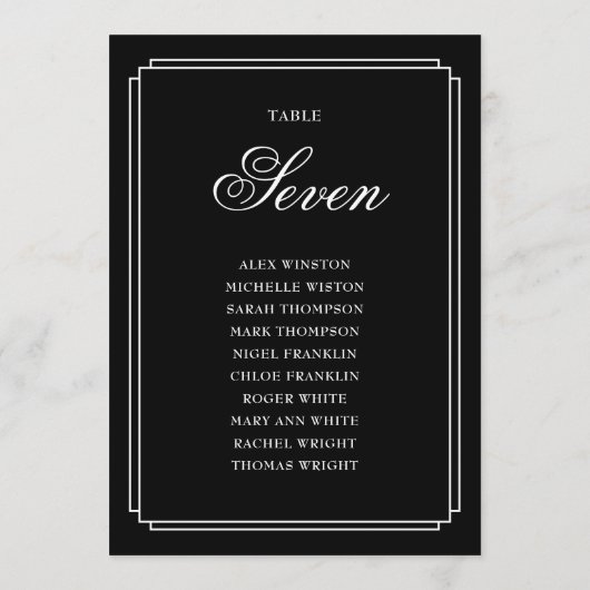 Zwart-wit Deco Tafelnummer Zitenkaart (Achterkant)