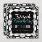 Zwart & Wit  Decor 50e Verjaardagsfeestje Kaart (Voorkant / Achterkant)