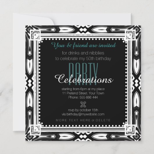 Zwart & Wit  Decor 50e Verjaardagsfeestje Kaart (Achterkant)