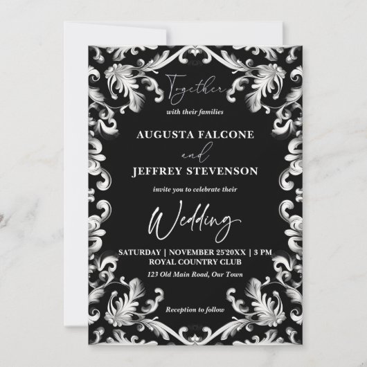 Zwart-wit decor elegant alles in één bruiloft kaart (Voorkant)