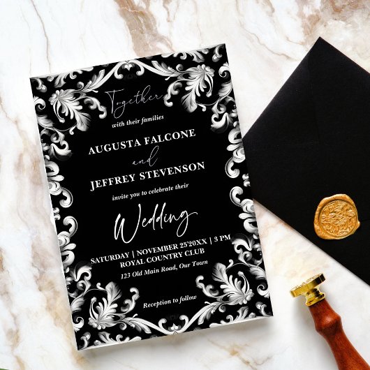 Zwart-wit decor elegant alles in één bruiloft kaart