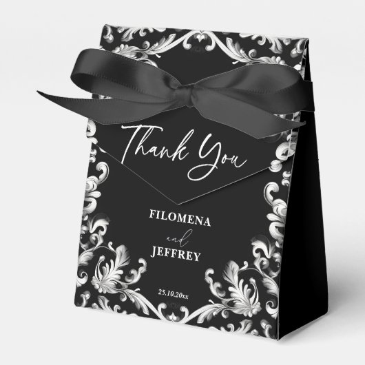 Zwart-wit decor elegante bruiloft bedankdoosjes (Voorkant Zijde)