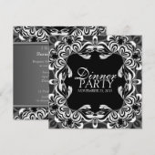 Zwart wit decor-kant elegant maanfeest Uitnodigen Kaart (Voorkant / Achterkant)