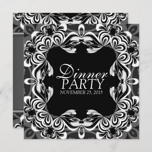 Zwart wit decor-kant elegant maanfeest Uitnodigen Kaart (Voorkant / Achterkant)