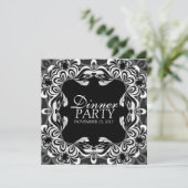 Zwart wit decor-kant elegant maanfeest Uitnodigen Kaart (Staand voorkant)