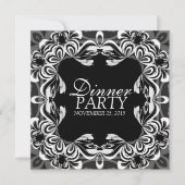 Zwart wit decor-kant elegant maanfeest Uitnodigen Kaart (Voorkant)