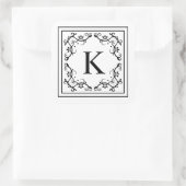 Zwart-wit decoratief frame met aangepast monogram vierkante sticker (Tas)