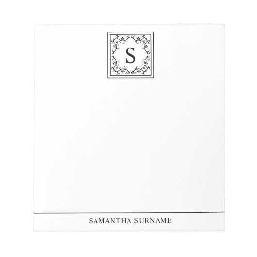 Zwart Wit Decoratief Frame Met Eigen Monogram Notitieblok (Voorkant)