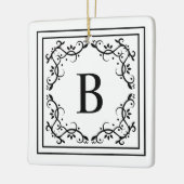 Zwart-wit decoratief Lijst aangepaste monogram Keramisch Ornament (Links)