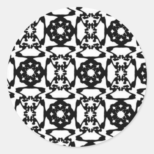 Zwart-Wit Decoratief Patroon Ronde Sticker (Voorkant)