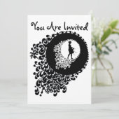 Zwart-wit decoratief silhouet meisje kaart (Staand voorkant)