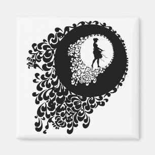 Zwart-wit decoratief silhouet meisje magneet