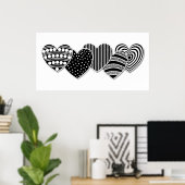 Zwart-wit decoratieve harten poster (Thuiskantoor)