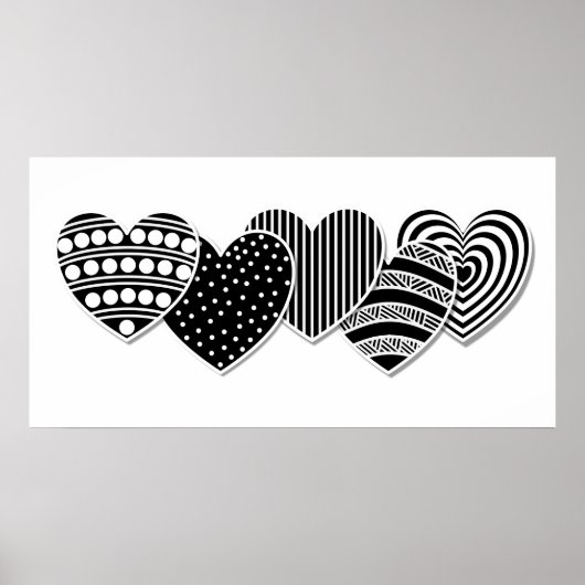 Zwart-wit decoratieve harten poster (Voorkant)