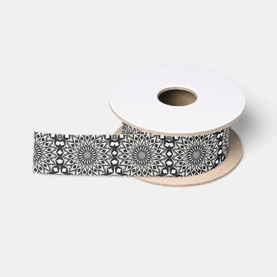 Zwart-Wit Decoratieve Mandala Satijnen Lint