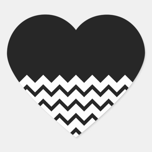 Zwart-Wit. Deel Zig Zag, Part Plain Black. Hart Sticker (Voorkant)