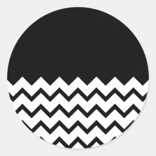 Zwart-Wit. Deel Zig Zag, Part Plain Black. Ronde Sticker
