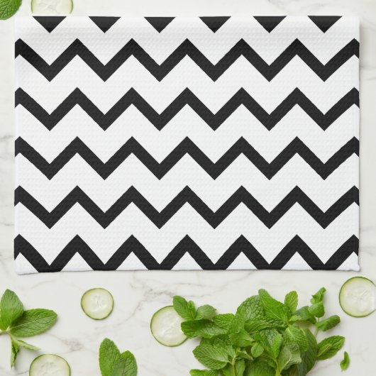 Zwart-wit. Deel Zig Zag, Part Plain Black. Theedoek (Gevouwen)