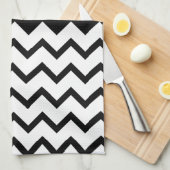 Zwart-wit. Deel Zig Zag, Part Plain Black. Theedoek (Quarter Fold)