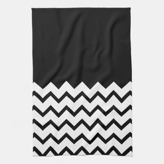 Zwart-wit. Deel Zig Zag, Part Plain Black. Theedoek (Verticaal)