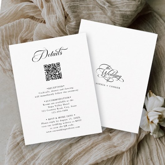 Zwart & Wit Delicate Elegant Wedding Details Informatiekaartje