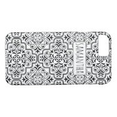Zwart-wit demaspatroon en naam Case-Mate iPhone case (Achterkant (Horizontaal))