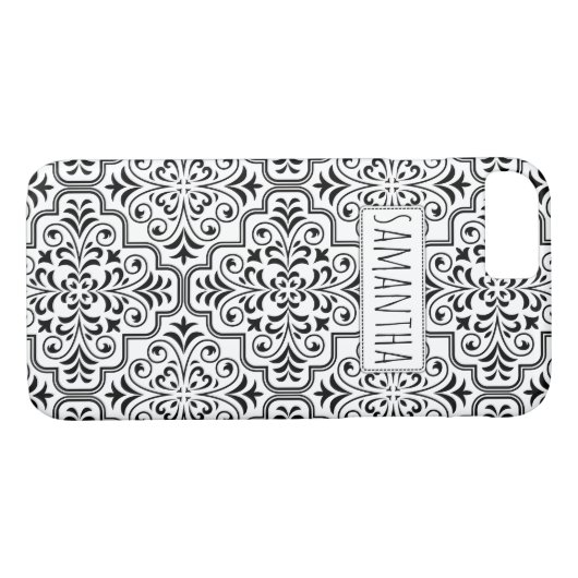 Zwart-wit demaspatroon en naam Case-Mate iPhone case (Achterkant (Horizontaal))