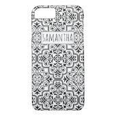 Zwart-wit demaspatroon en naam Case-Mate iPhone case (Achterkant)