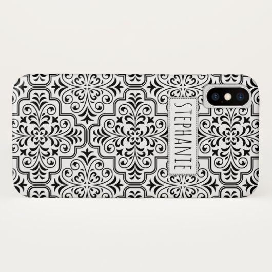 Zwart-wit demaspatroon en naam Case-Mate iPhone case (Achterkant (horizontaal))