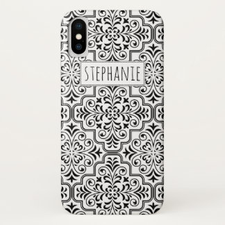 Zwart-wit demaspatroon en naam Case-Mate iPhone case