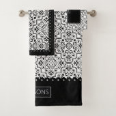 Zwart-wit demaspatroon, gescallopeerde randen bad handdoek (Insitu)