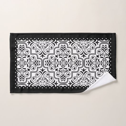 Zwart-wit demaspatroon, gescallopeerde randen bad handdoek (Handdoek)