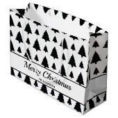 Zwart-Wit Dennengekristboomde Pattern & Tekst Groot Cadeauzakje (Achterkant Gekanteld)