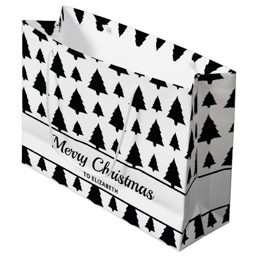Zwart-Wit Dennengekristboomde Pattern & Tekst Groot Cadeauzakje (Voorkant Gekanteld)