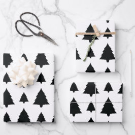 Zwart-Wit Dennenkerstboom Patroon Inpakpapier Vel