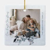 Zwart-wit dennenpaar familie eerste kerst keramisch ornament (Achterkant)
