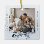 Zwart-wit dennenpaar familie eerste kerst keramisch ornament (Voorkant)
