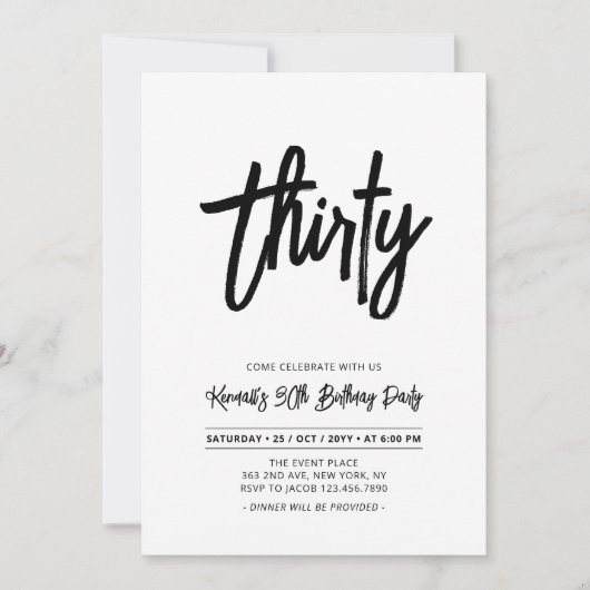 Zwart-wit | Dertig 30e verjaardag Chic Kaart (Voorkant)