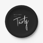 Zwart-wit Dertigste verjaardag belettering Papieren Bordje (Voorkant)