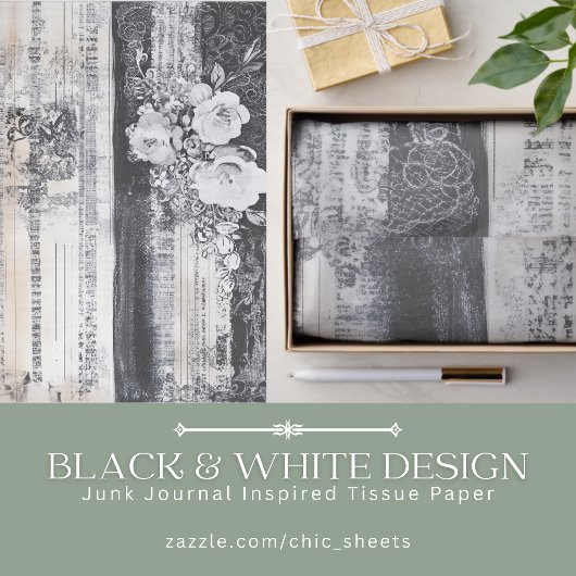 Zwart & Wit Design Junk Journal Geïnspireerd Tissuepapier