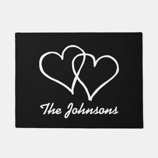 Zwart-wit deurmat met ingesloten harten (Voorkant)